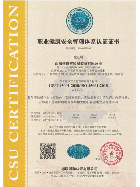 職業(yè)健康安全管理體系認證證書